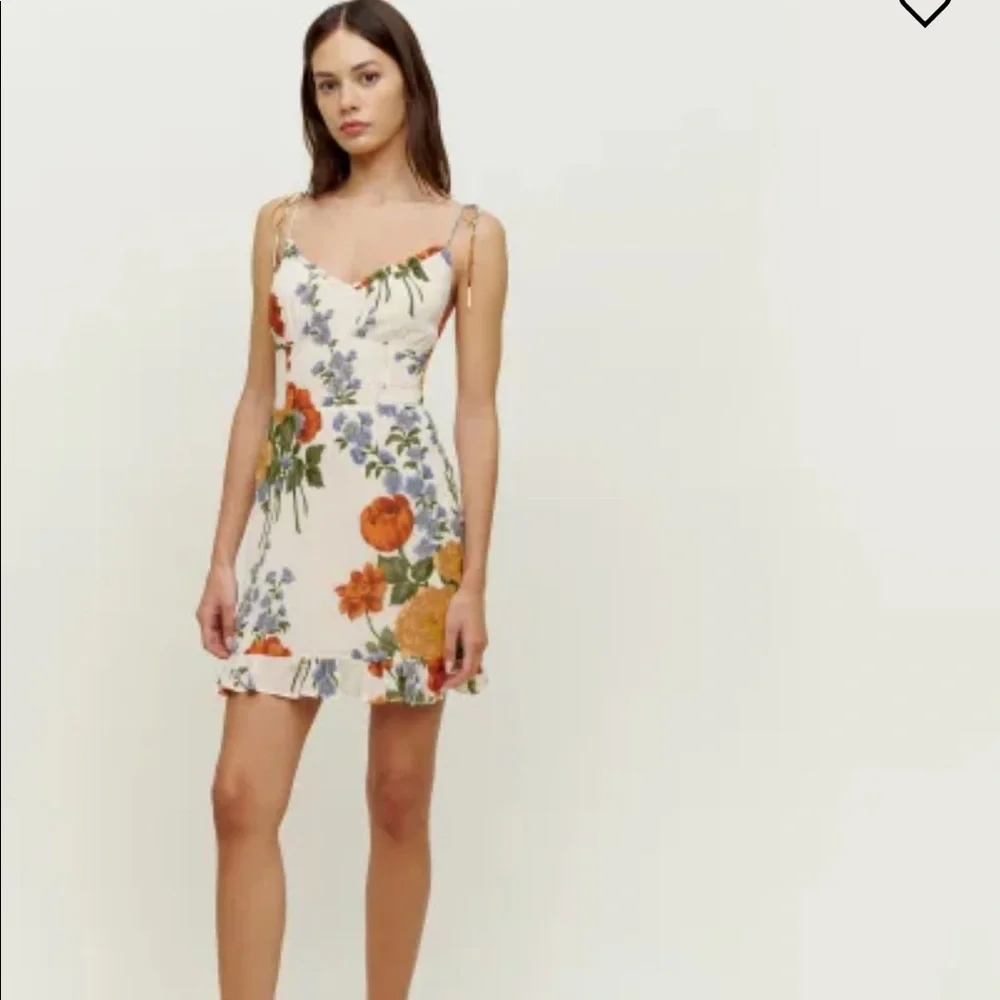 Reformation Floral Mini Dress - Cream, Orange, Green, Blue - Picture 5 of 12